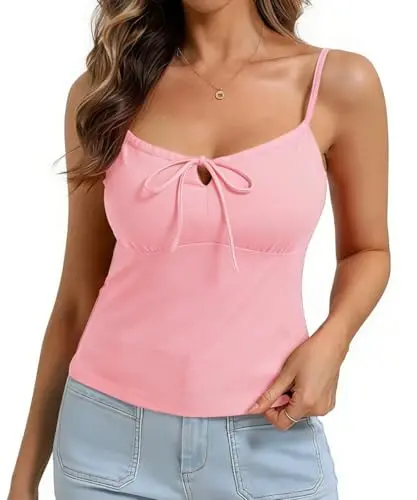 Belle Poque Women's Tie Front Spaghetti Strap Crop Top with a front bow and slim fit for a Y2K-inspired look