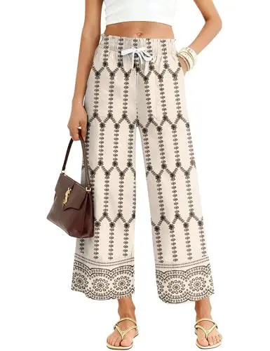 LOMON Women's Floral Wide Leg Palazzo Pants in a boho print