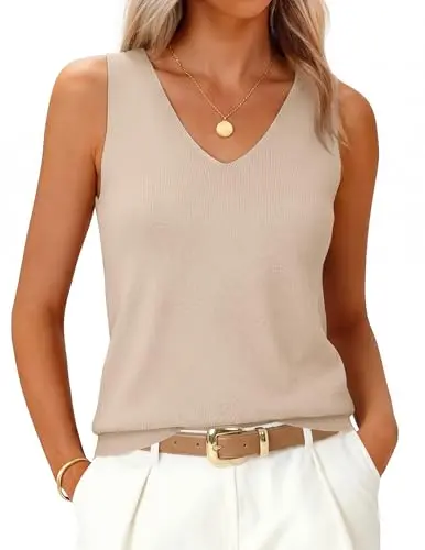 ZESICA Women's Wool Blend Sleeveless Vest in apricot color with V-neck design
