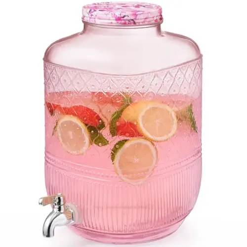 Large blush Godinger beverage dispenser holding 2 gallons of liquid