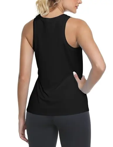 MathCat women's loose fit workout tank top in black with a curved hem