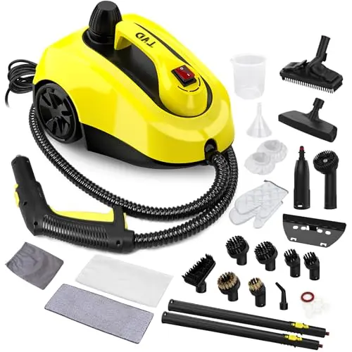 TVD SW608-A yellow canister steam cleaner with accessories