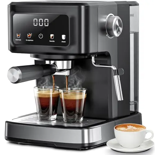 Kismile espresso machine with digital touchscreen in satin black