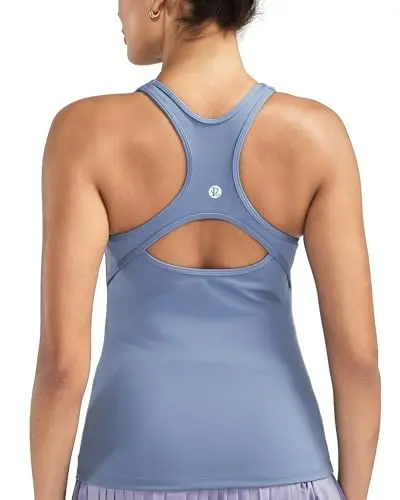 Running Girl racerback tank top with removable padded cups in light blue