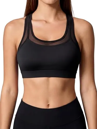 OQQ Cross Back sports bra in black with cross-back design