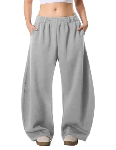 FAIABLE Women's Wide Leg Sweatpants in Grey, showing a loose fit with elastic waist and belt loops