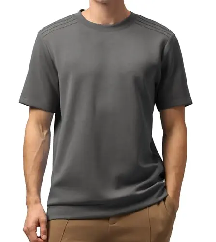 Fioboc Crew Neck Short Sleeve Shirt with shoulder stitch in gray