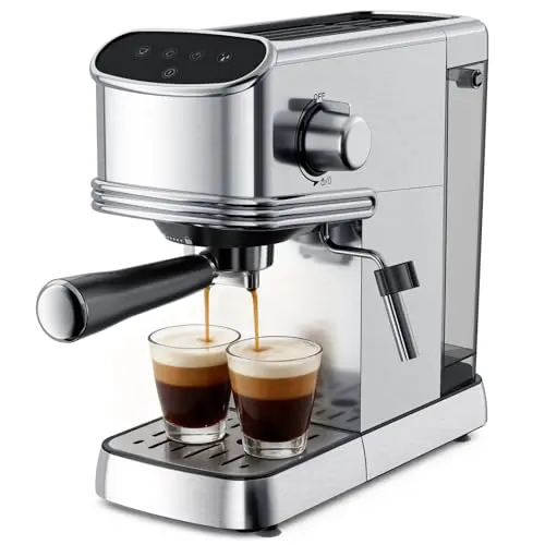 Kismile 15 Bar espresso machine with digital display in silver