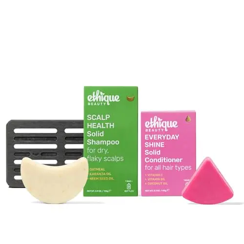 Ethique Scalp Health Shampoo and Everyday Conditioner Bar Set with storage tray for dry, itchy scalps