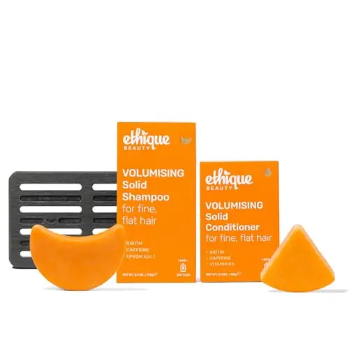 Ethique Volumizing Shampoo and Conditioner Bar Set with storage tray for fine, flat hair
