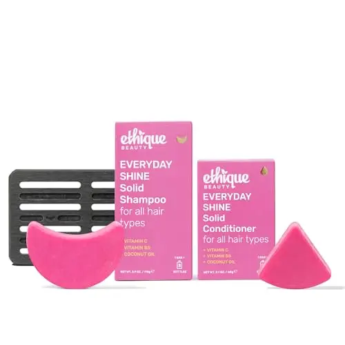 Ethique Everyday Shampoo and Conditioner Bar Set with storage tray for shiny hair