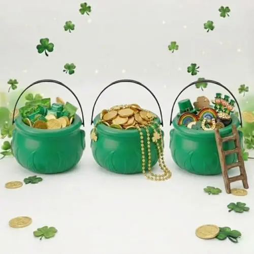 PMU 3-piece green plastic cauldron set, 6 inches each